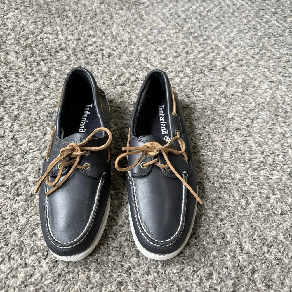 Timberland Classic 2-Eye Boat Shoes Navy Blue Leather Mens Size 10 M Preppy NEW